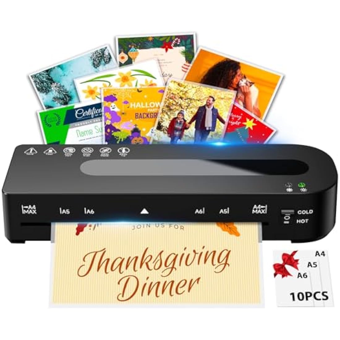 MAXDONE A4 Laminator Laminator Machine - Thermal and Cold A4 Laminators Machine with 10 Laminating Pouches, Laminating Machine 80-125 Mic and 90-s Warm Up A4/A5/A6 for School Home (Black)