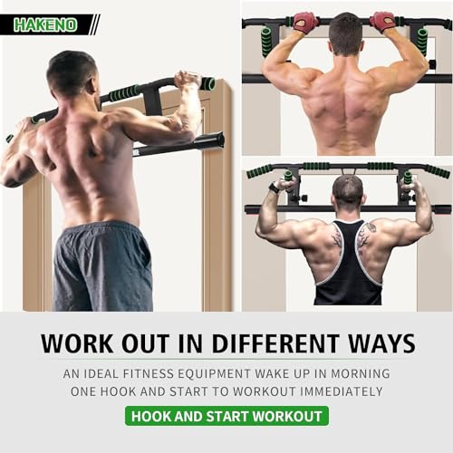 HAKENO Multi-Grip Pull Up Bar For Doorway - Pullupbar With Enhanced Smart Hook Angled Grip Home Gym Exercise Equipment with Professional Training