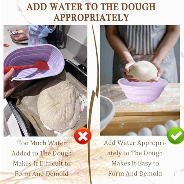 Bread Proofing Basket Sourdough Starter Kit-Sourdough Proving Basket Kit Bread Making Accessories with Foldable Silicone 9 Inch Round&10 Oval Sour Dough Starter Kits,Danish Dough Whisk,Bread Lame