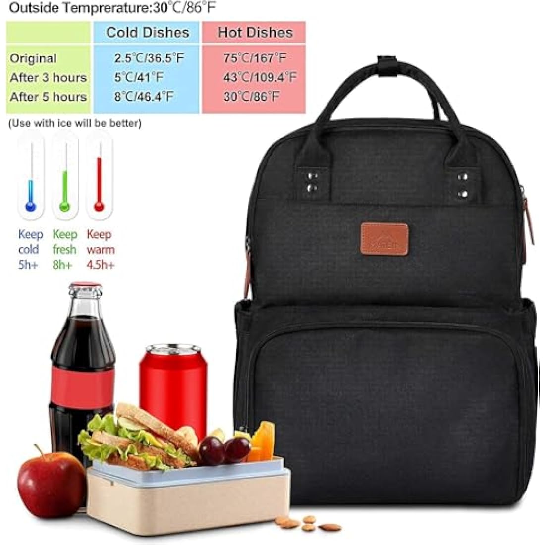 MATEIN Laptop Lunch Backpack, Picnic Backpack with Insulated Compartment, 17 Inch Ice Rucksack for Men Women with USB Port, Cooler Lunch Bag for Camping Travel Business Work, Black