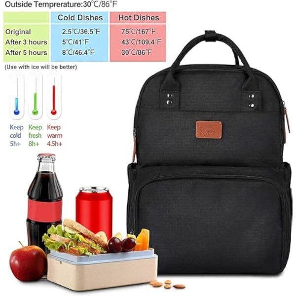 MATEIN Laptop Lunch Backpack, Picnic Backpack with Insulated Compartment, 17 Inch Ice Rucksack for Men Women with USB Port, Cooler Lunch Bag for Camping Travel Business Work, Black