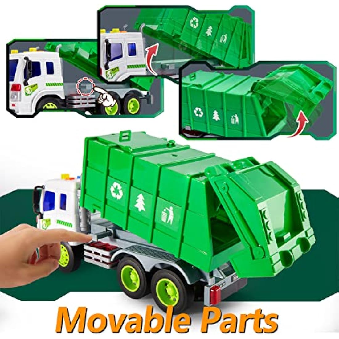 HERSITY Garbage Truck Bin Lorry Toys for 3+ Years Old Boys, Rubbish Trucks Dustcart Toy Cars with Lights and Sounds, Kids Gifts age 4 5 6 Children Girls