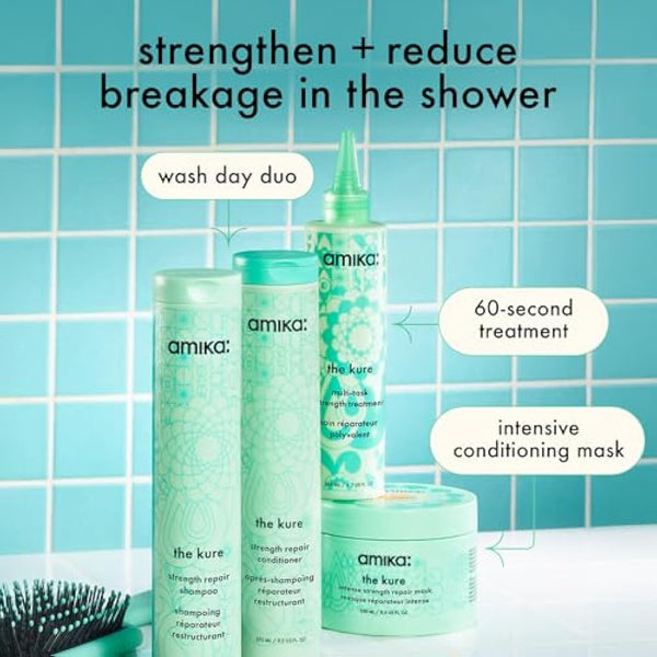 amika the kure intense strength repair hair mask - strengthening hair care for dry, damaged strands - rich deep conditioner enriched with bond fortifying technology to help reduce breakage (250 ml)