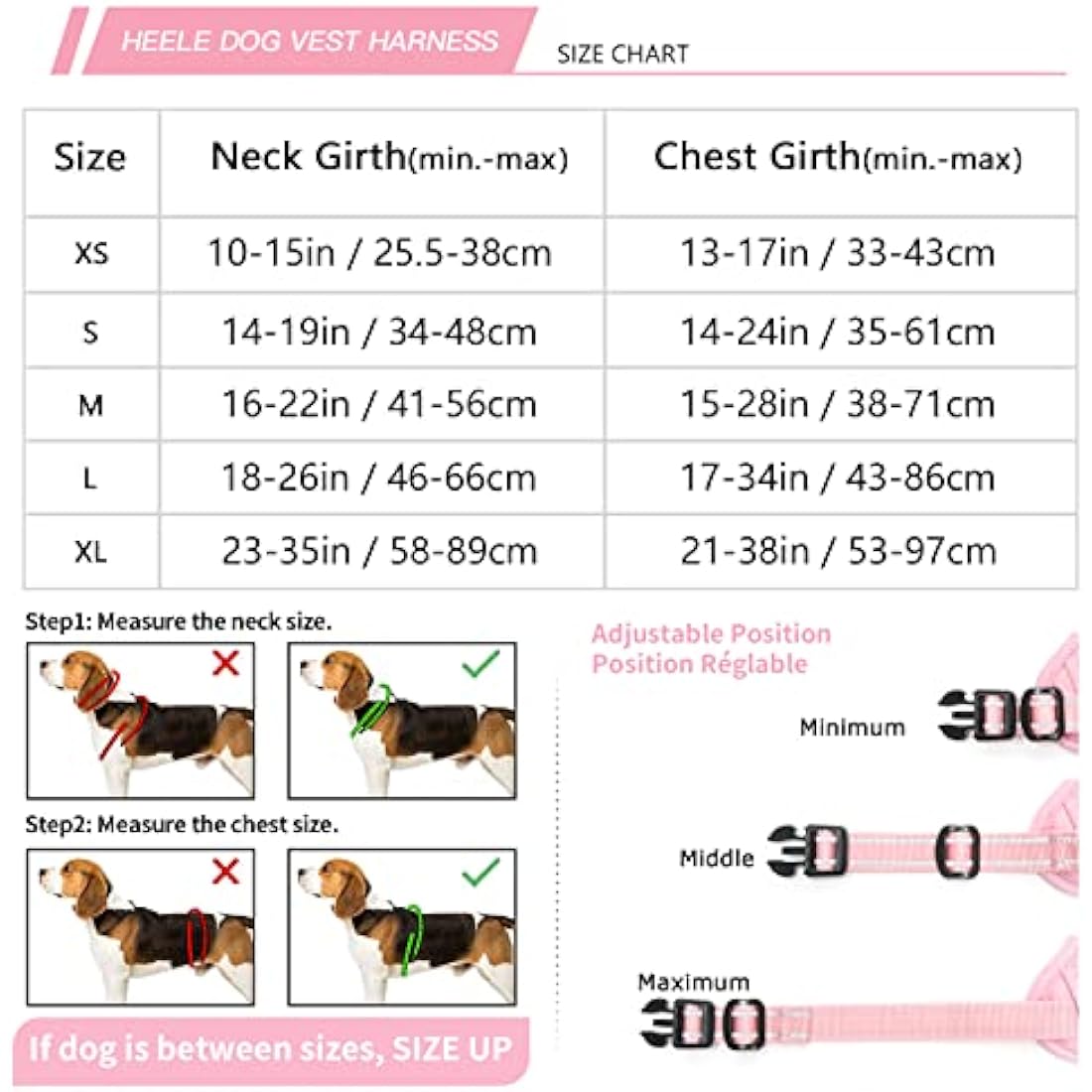 HEELE Dog Harness, No Pull Dog Harness Small, Release on Neck, Reflective Adjustable with Front Back 2 Leash Attachments and Soft Padded Control Handle for Walking Training, Light Pink, S