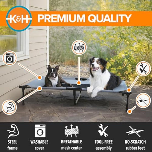 K&H Pet Products Cooling Elevated Dog Bed Outdoor Raised Cot with Washable Breathable Mesh, No-Slip Rubber Feet, Portable Cot Indoor Outdoor, X-Large Grey/Black Mesh
