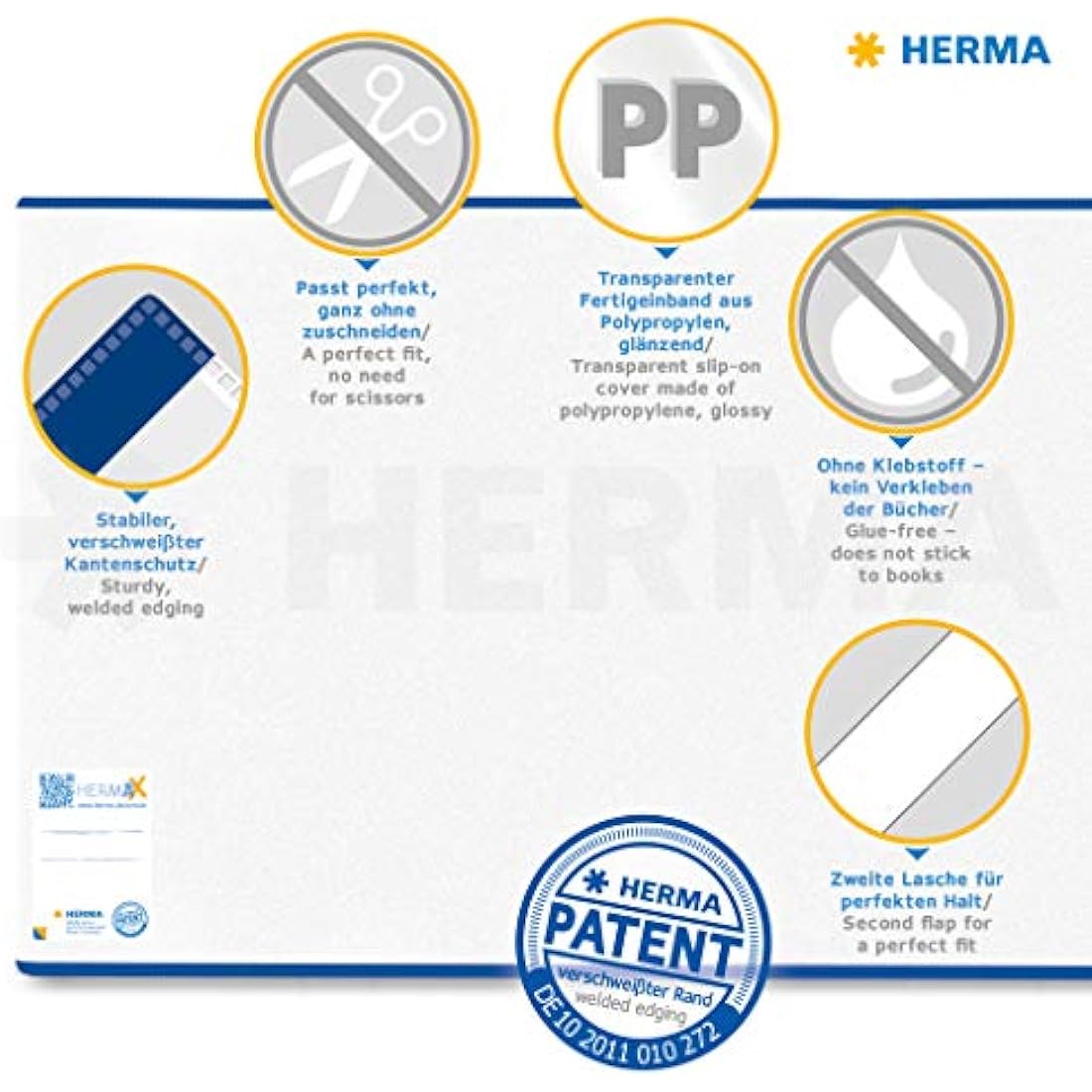 HERMA Hermaex Classic 7260 Book Covers 26 x 54 cm, Pack of 20, Book Covers with Label and Edge Protection Made of Wipe-Clean Polypropylene Film, Book Protector Set for School Books, Transparent