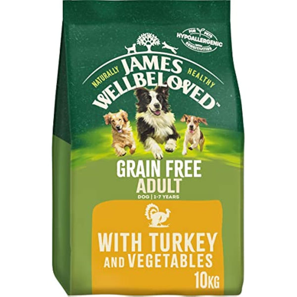 JAMES WELLBELOVED Hypoallergenic Grain Free Adult Dry Dog Food - 10 kg - Turkey & Vegetables - Bulk Dry Dog Food Pack