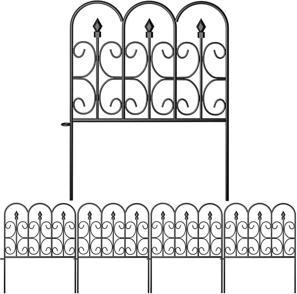 Amagabeli Garden Home 5 Panels Decorative Garden Fence for Dogs 81CM(H) x3.05M(L) Outdoor Coated Metal Rustproof No Dig Fence Metal Garden Edging