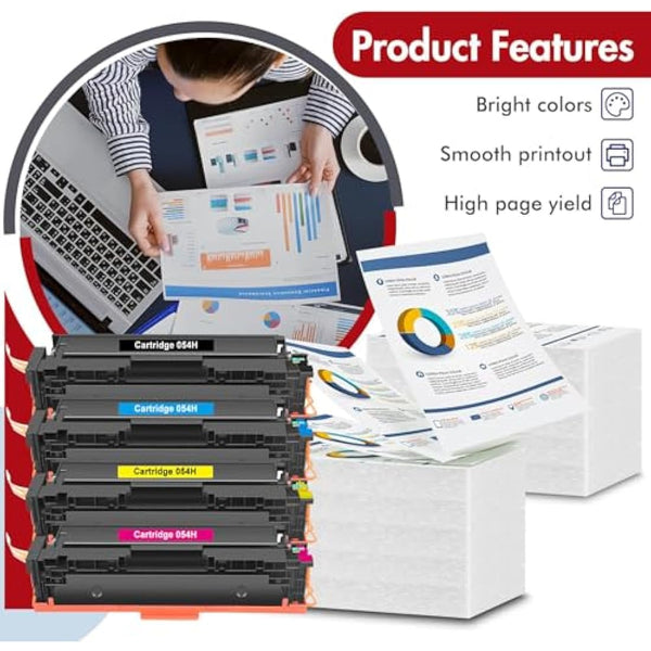 4-Pack Toner Cartridge 054H 054 Compatible for Canon i-SENSYS MF645Cx LBP623Cdw MF643Cdw MF641Cw LBP621Cw MF642Cdw MF644Cdw LBP622Cdw MF640C LBP620C Black Cyan Magenta Yellow