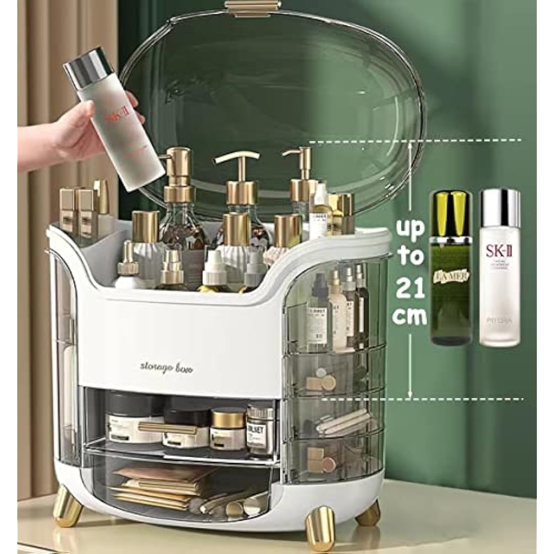 Suyoo Makeup Organiser Storage Box - Cosmetics, Skincare and Beauty Case with Clear Lid Display and Drawers for Dresser & Bathroom, Dust-Proof Waterproof