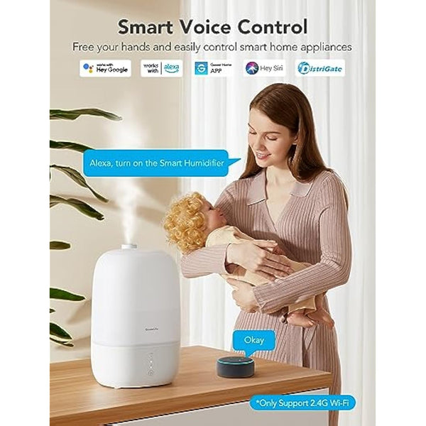 GoveeLife Humidifier for Bedroom, 3L Top Fill Cool Mist with WiFi Humidity Control, Oil Diffuser, Auto Shut-Off, Home, Baby, Plants, Work with Alexa