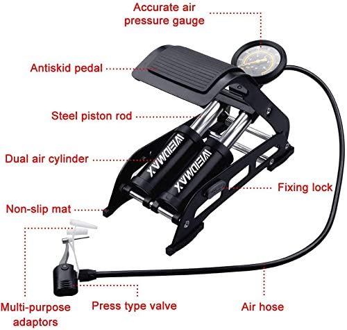 WEIDMAX Double Barrel Foot Pump, Double Cylinder Bike Pump Bike Floor Pump Portable Bicycle Pump Bicycle Tire Pump Road Bike Floor Air Inflator Pump with Pressure Gauge & Smart Valve Head