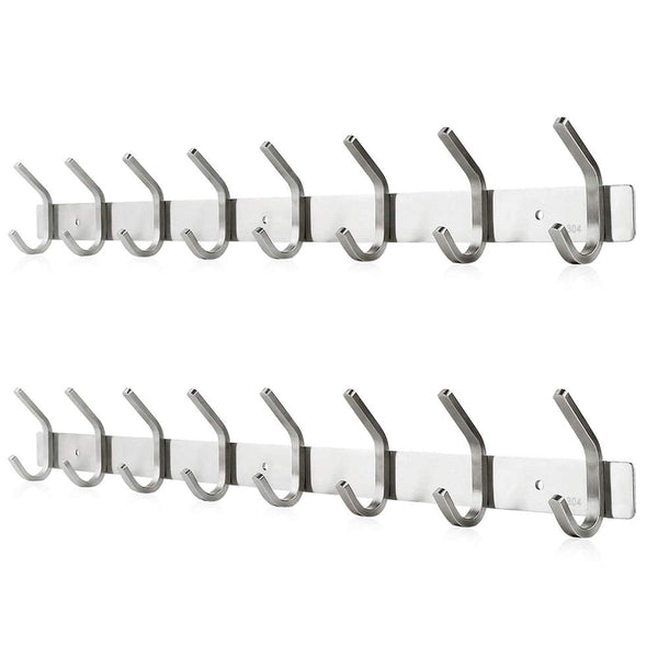 Dripex Coat Hook Rack Wall Mounted 304 Stainless Steel Hanger Heavy Duty Clothes Hat Holder (8 Hooks - 2 Pack)