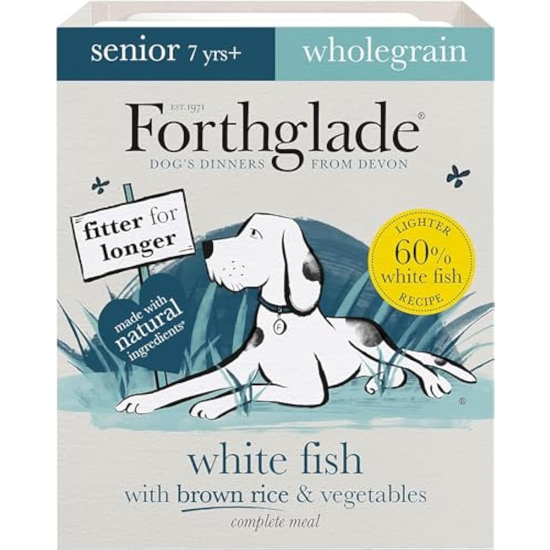 Forthglade Wet Dog Food (18 x 395g Trays) - Senior Dogs 7 Years+, Wholegrain & Hypoallergenic Dog Food, White Fish with Vegetables and Brown Rice, Stomach Sensitive Meals with Natural Ingredients