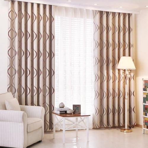2 Panels Set Modern Striped Curtains for Living Room (Coffee, 2 x 66x90 Inch)