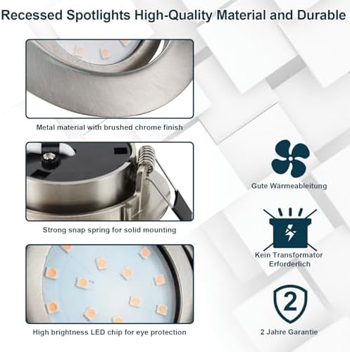 HiBay 8X Downlights for Ceiling 5w, 230V Ultra Slim Recessed Spot Lights Warm White, Hole Size 72-80 mm, 40° Tilt Chrome Round Led Recessed Ceiling Lights for Kitchen, Living Room, Bedroom Indoor