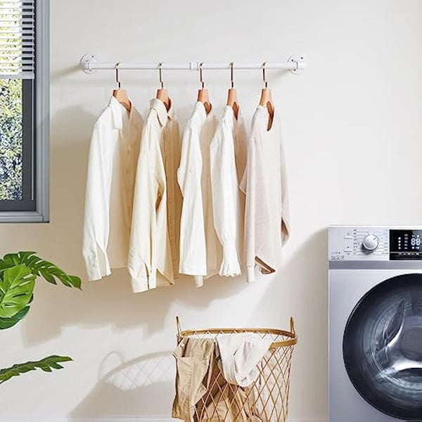 IBUYKE 94 cm Wall Mounted Coat Rack Industrial Design Wall Mount Removable Clothes Rack Space-Saving, Holds up to 50 kg, Two Bases, White TYJ001W-2