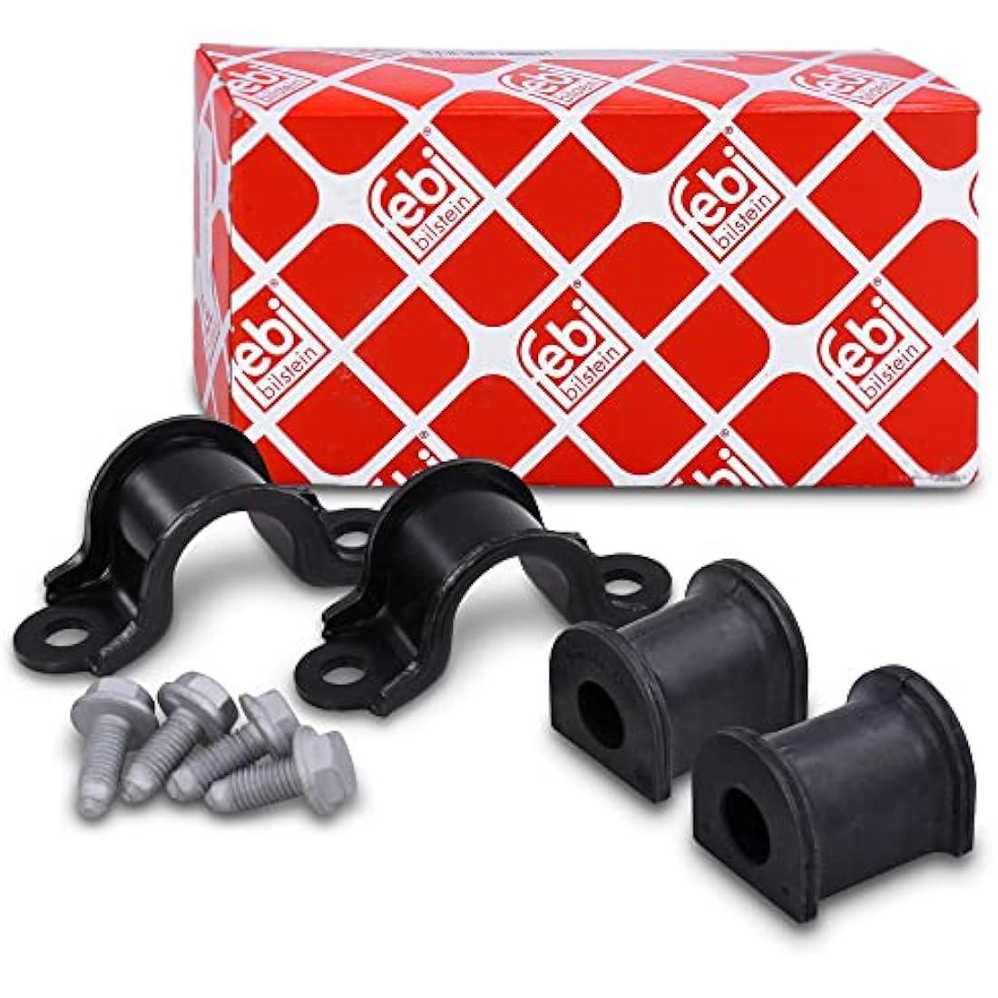 febi bilstein 44860 Anti Roll Bar Bush Kit with brackets and screws, pack of one, black