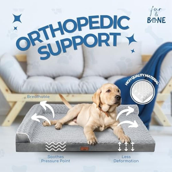 Fur & Bone Velvet Extra Large Dog Bed - Orthopedic Dog Mattress with Egg Crate Foam for Joint Support - Non-Slip Bottom - Washable Bed - Puppy Bed - Crate Extra Large Dogs