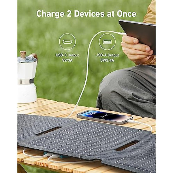 Anker Solix PS30 Solar Panel, 30W Foldable Portable Solar Charger, IP65 Water and Dust Resistance, Ultra-Fast Charging, Charges 2 Devices at Once, for Camping, Hiking, and Outdoor Activities.