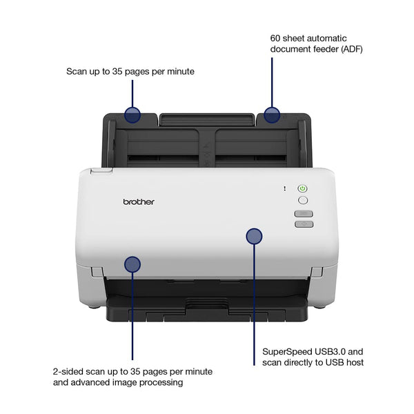 Brother ADS-4300N Desktop Document Scanner |SuperSpeed USB 3.0 |Double-sided |Advanced Image Capture, UK Plug