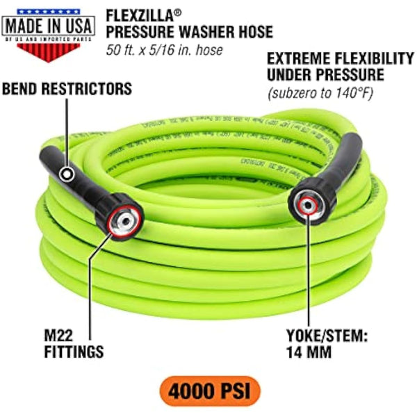Flexzilla HFZPW40550M-E 4000 PSI, 50' Pressure Washer Hose, ZillaGreen, 5/16 in. x 50 ft