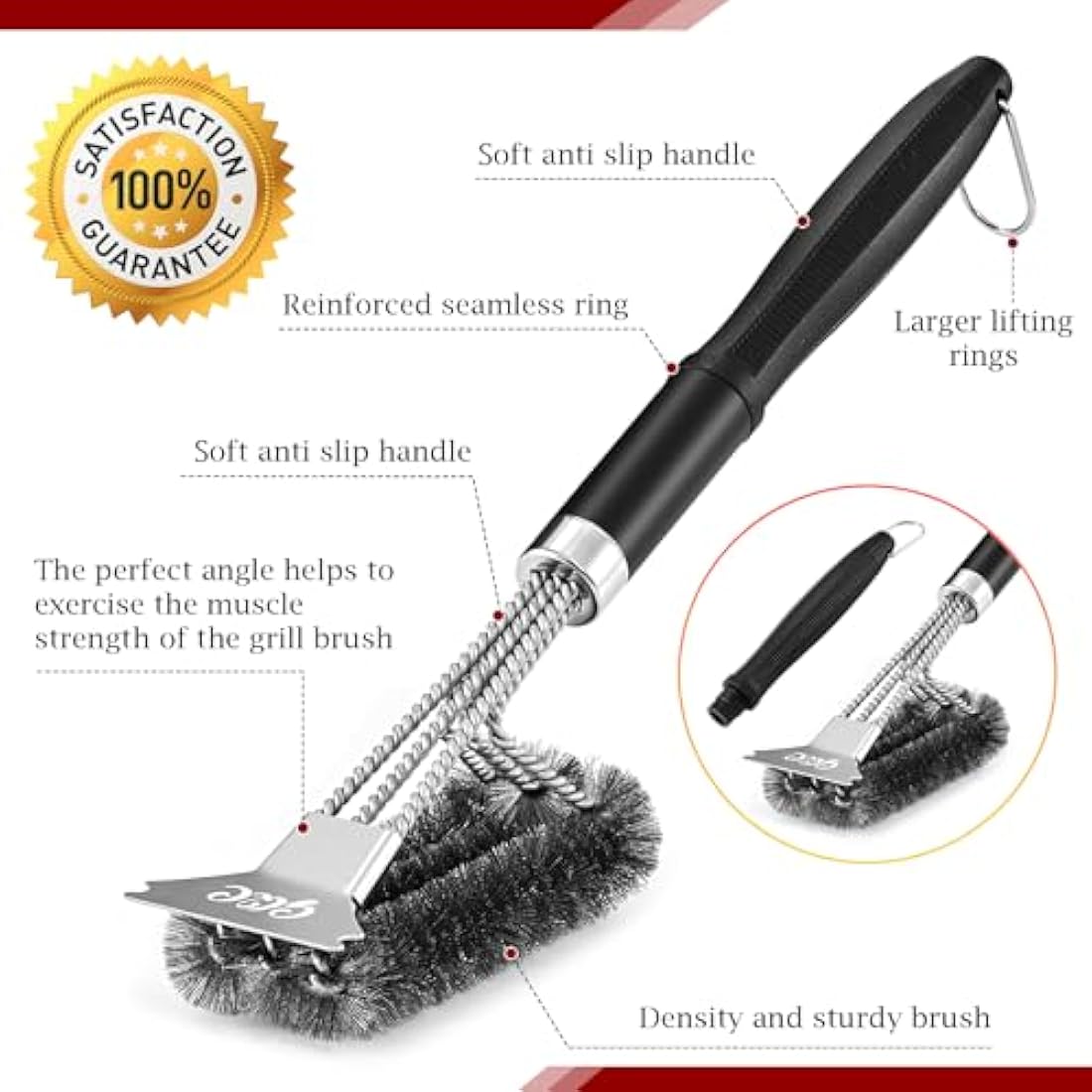 GQC BBQ Grill Cleaning Brush&Scraper – Barbecue Wire Brush for Grill– 18.3'' Stainless Grill Grate Cleaner - Safe Grill Accessories&Tools for Charcoal/Electrical/Infrared, Easier and Effective Clean