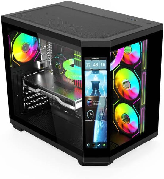 IONZ APEX Vision - PC Gaming Case, M/ATX Mini Tower, Dual Chamber with 6 ARGB PWM Fans - LCD Screen | Supports 240 mm AIO, White