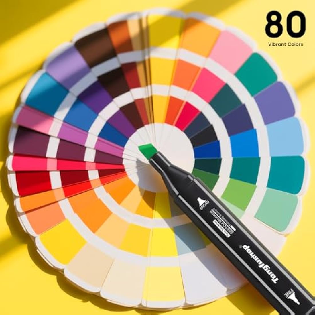 Tongfushop 80 Colored Marker Set, Dual Tip Alcohol Markers, Colouring Pens for Adults, Permanent Art Felt Tip Pens for Drawing, Sketching, Anime, Manga, Fun doodling with Carrying Case & Storage Base