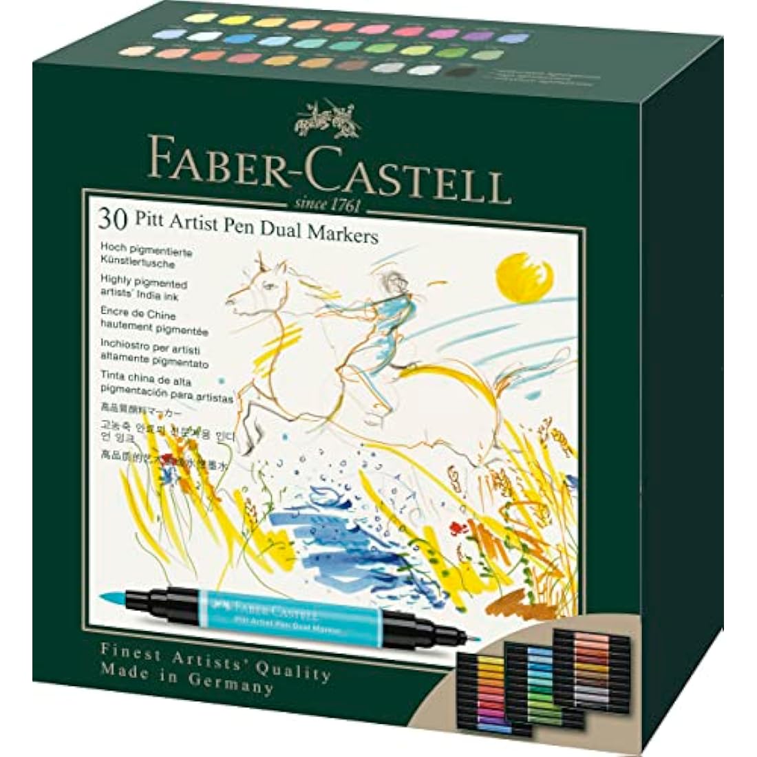 Faber-Castell Art & Graphic Pitt Artist Pen Dual Marker India Ink, Multicoloured, Wallet Of 30, For Art, Craft, Drawing, Sketching, Home, School, University, Colouring