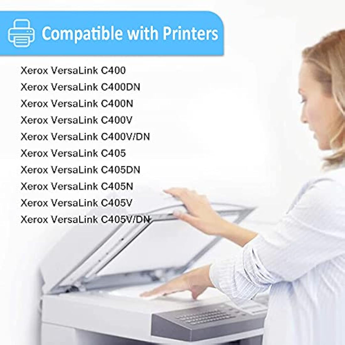 4 Colors Compatible Toner Cartridges (Black Cyan Magenta Yellow) Extra High Yield 10500 pages for Black 8000 pages for C/M/Y for Xerox VersaLink C400 C400n C400dn C405 C405n C405dn MFP Laser Printers