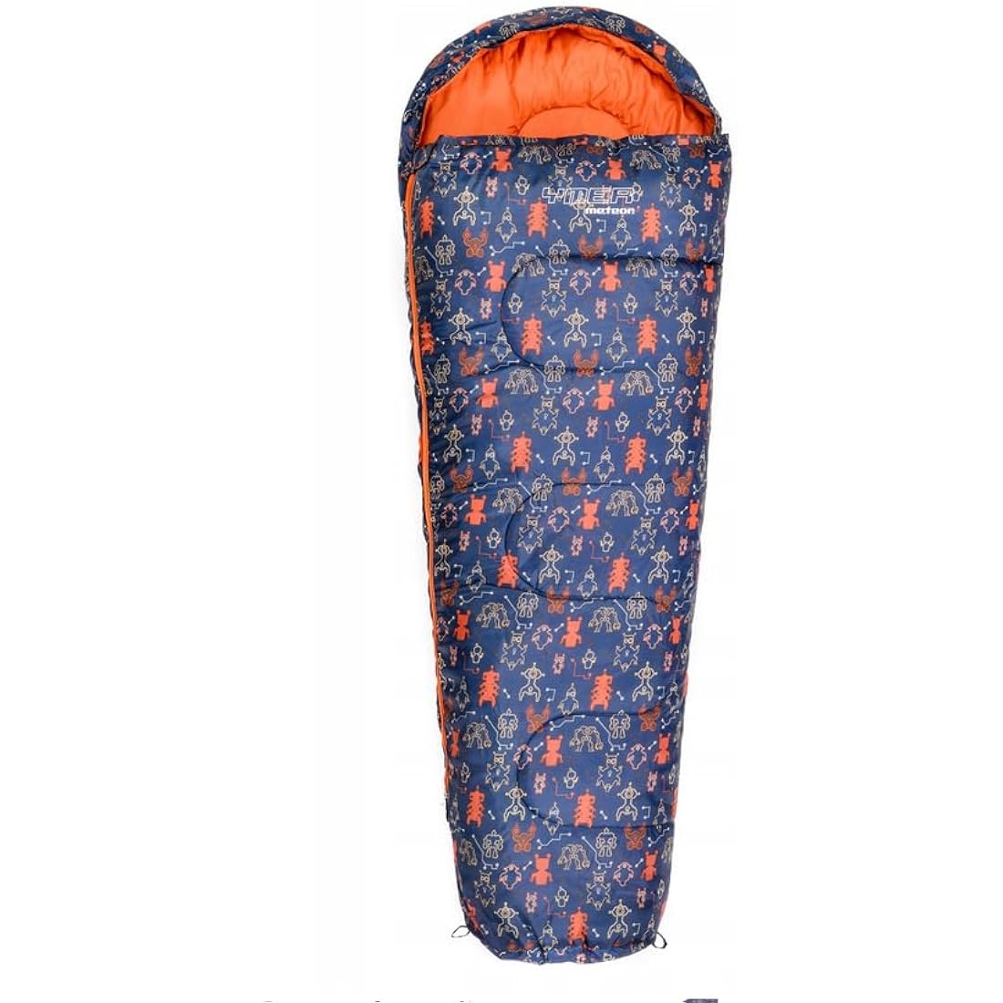 Meteor - YMER Kids Sleeping Bag – Lightweight Insulated Mummy Shape for Camping, Hiking, Travel – All Season - for Girls & Boys – for Sleepovers or Outdoor Adventures - Robot Motif
