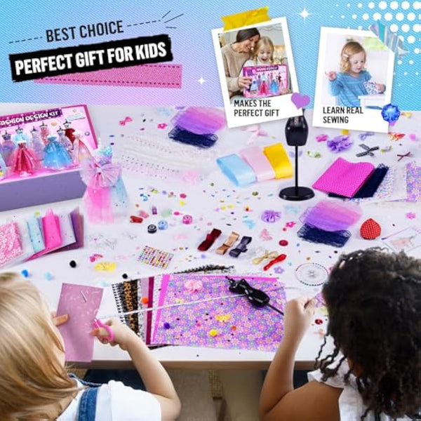 1000+Pcs - Fashion Designer Kit for Girls with 6 Mannequins- Creativity DIY Arts & Crafts Kit Learning Toys Sewing Kit for Kids- Teen Girls Kids Birthday Easter Gift Present Age 6 7 8 9 10 11 12+
