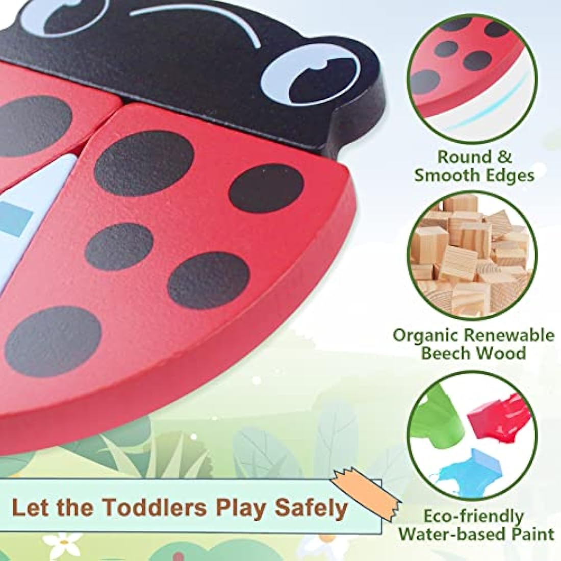 Airlab Wooden Jigsaw Puzzle for Kids, Garden Animals Chunky Shape Puzzles for Toddlers Over 1 2 3 Year Olds, Baby Montessori Preschool Educational Learning Toys for Girls Boys, Children Handmade Toys