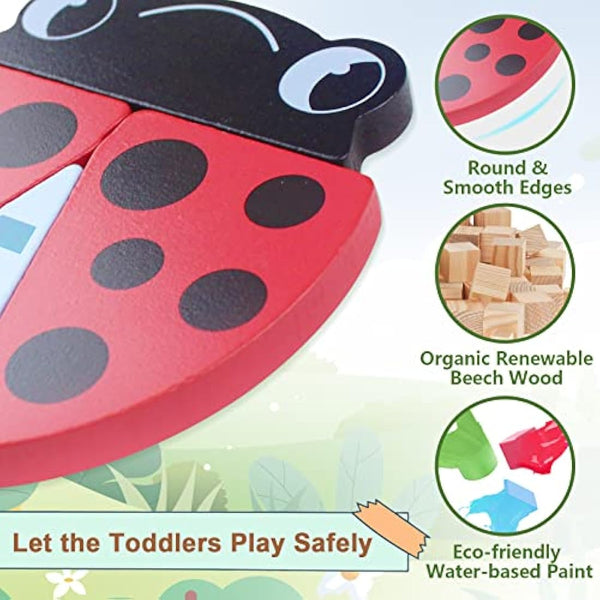 Airlab Wooden Jigsaw Puzzle for Kids, Garden Animals Chunky Shape Puzzles for Toddlers Over 1 2 3 Year Olds, Baby Montessori Preschool Educational Learning Toys for Girls Boys, Children Handmade Toys