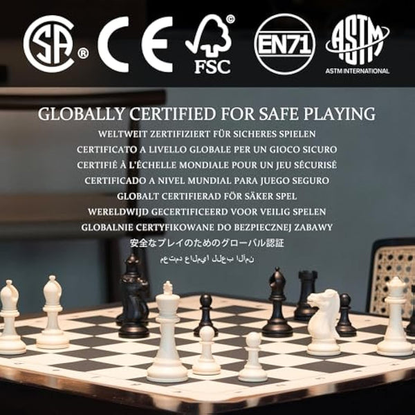 A&A Tournament Chess Set / 20'' x 20'' Foldable Silicone Chess Board / 3.75'' King Height Plastic Quadruple Weighted Classic Staunton Pieces/Storage Bag