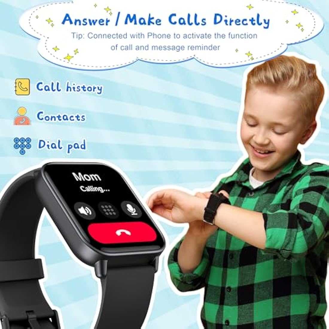 KALINCO Kids Smart Watch for Boys Girls Teens, IP68 Waterproof Swimming Smartwatch, 1.8'' Fitness Activity Tracker with 100 Sports, Make/Answer Call, Heart Rate/Sleep Monitor, Valentines Gift for Kids