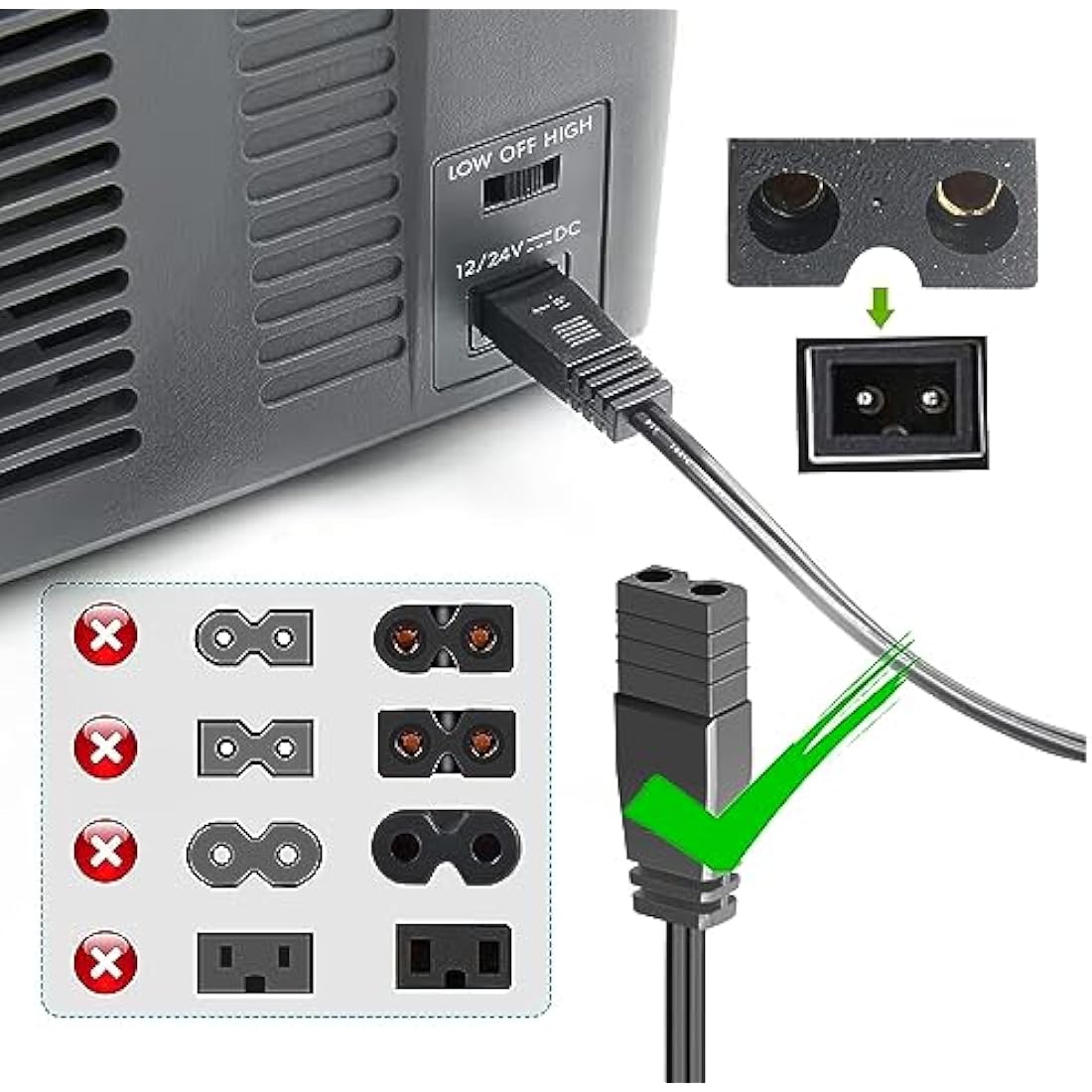 HKY 12V Mini Fridge Car Cooler Cool Box Power Lead Cable Car Freezer AstroAI Portable Fridge Car Charger Power Adapter Extension Automobile Cigarette lighter 2 Pin Plug in for Refrigerator Car Freezer