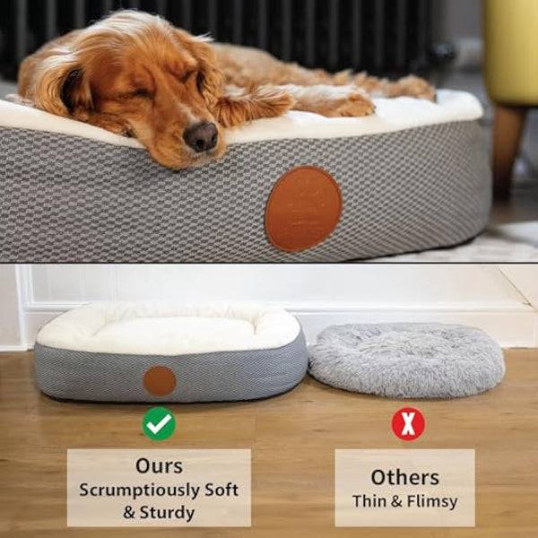 Elite Paws® UK: Luxury Orthopaedic Style Dog Bed - Dual-Layer Foam Base With Plush Cushion Top, Bolstered Sides for Head, Neck & Joint Support, Plus Zip-Off Washable Fleece Cover (Cream/Grey, S)