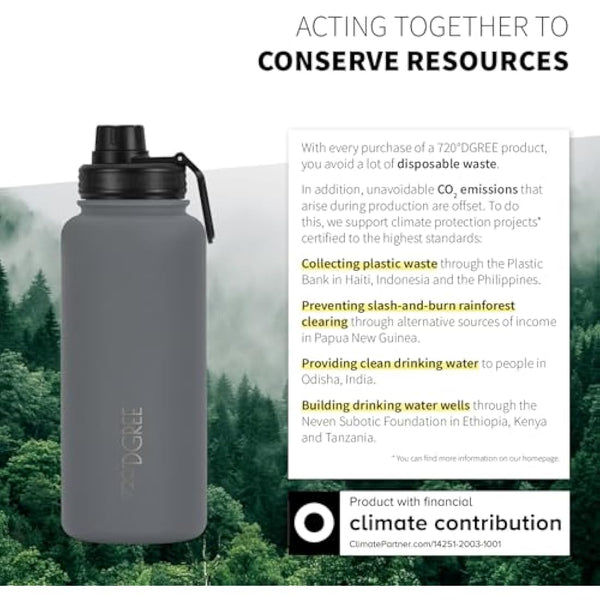 720°DGREE Vaccum Insulated Water Bottle + Infuser “noLimit“ - 950ml - Leakproof, BPA-Free, Thermo Stainless Steel Flask - Carbonated Drinks, Sports, School, Travel, Hiking, Outdoor +Sports-Cap