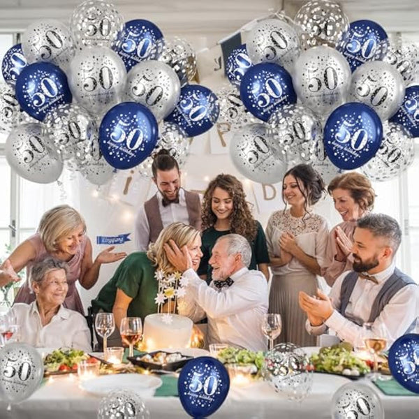 Happy 50th Birthday Balloons Navy Blue Silver, 15 Pieces 50th Birthday Decorations for Men, Blue Silver 50th Party Balloons for Him Age 50 Years Old 50th Birthday Party Decor Celebration Supplies