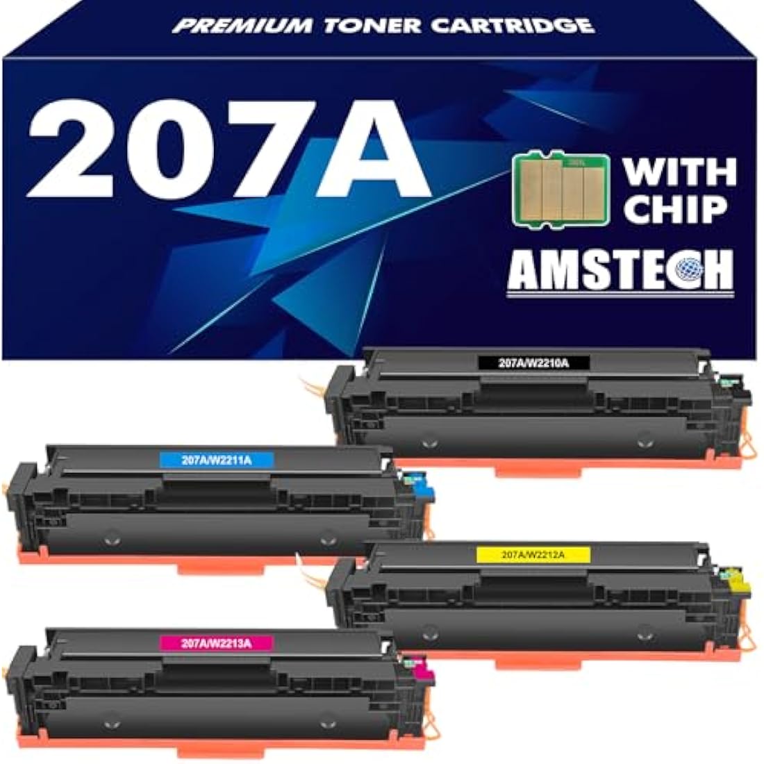 207A 207X M283fdw Toner Cartridge With Chip Multipack for HP Color LaserJet Pro MFP M283fdw M255dw M283fdn M282nw M255nw W2210A W2211A W2212A W2213A Ink - Black Cyan Yellow Magenta