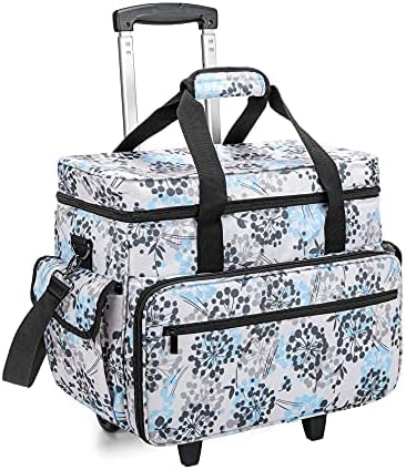 Teamoy Sewing Machine Trolley Bag, Detachable Trolley Case on Wheels with Bottom Wood Pad, Compatible with Singer, Brother and Most Standard Machines and Accessories
