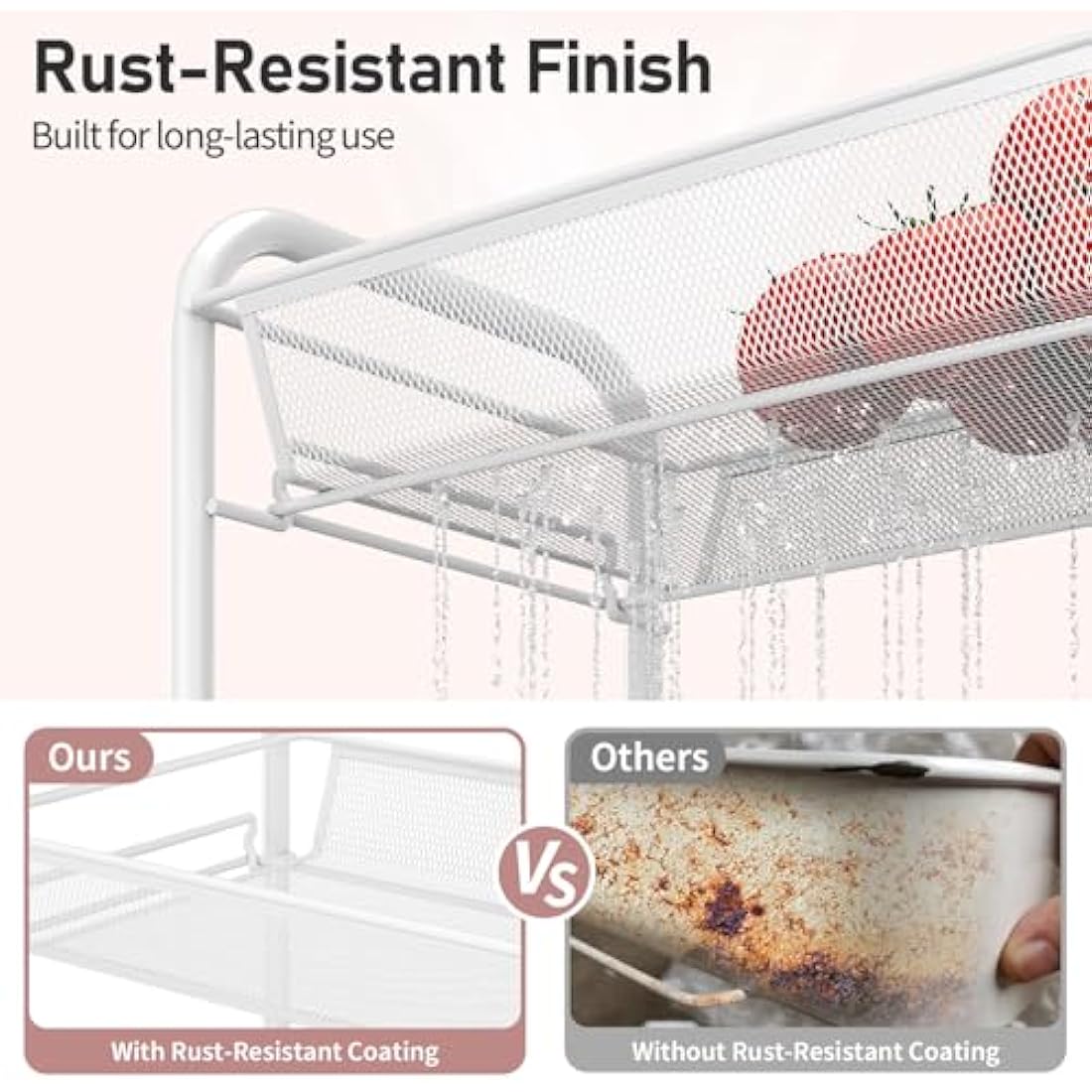 APEXCHASER 3-Tier Rolling Cart,Easy Assemble Mobile Storage Trolley On Wheels,Slide Out Utility Cart Shelving Units Kitchen Bathroom Laundry Room,White