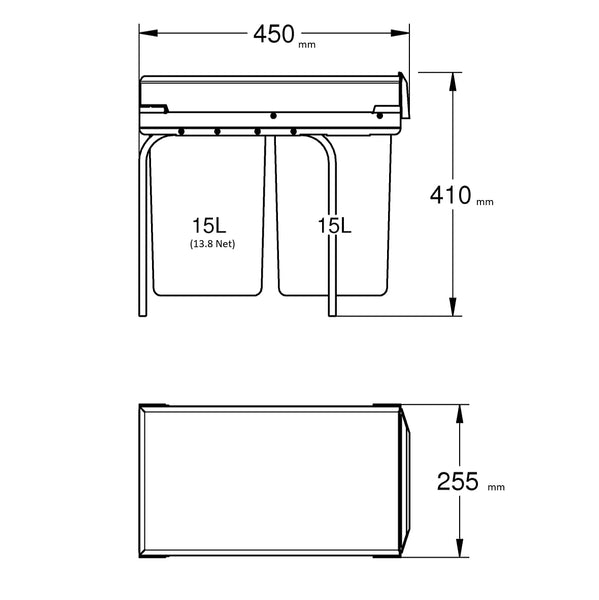 GROHE Kitchen Waste System - 2 Bins (15L Each), Telescopic Action, Floor Mounted for Cabinets 30 cm or Wider, Fits with GROHE Blue Home and GROHE Red