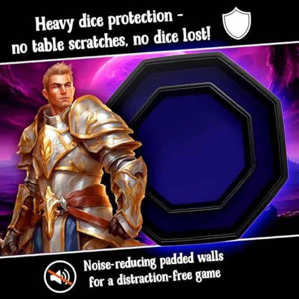 Fantasydice- BLUE - War Unicron- Dice Tray 20CM Octagon with Lid and Dice Staging Area- Holds 5 Sets of Dice(7 / Sta