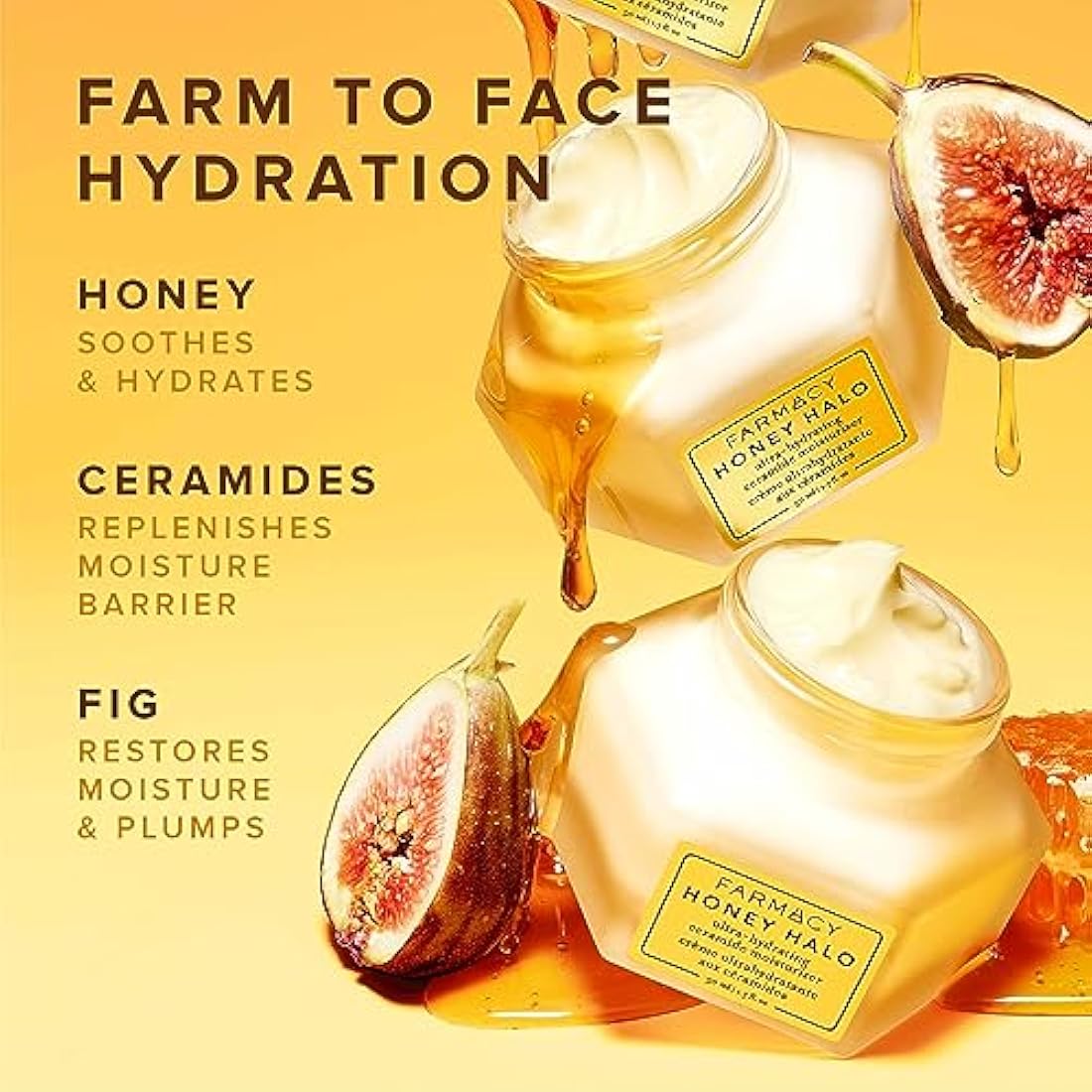 Farmacy Honey Halo Ceramide Face Moisturizer Cream - Hydrating Facial Lotion for Dry Skin (50ml)