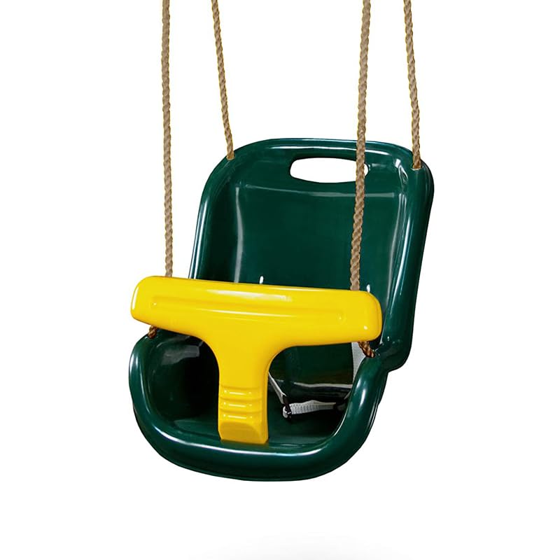 Children Deluxe High Back Baby Toddler swing seat perfect for Garden swings and Climbing Frames (Green with Yellow T-Bar)