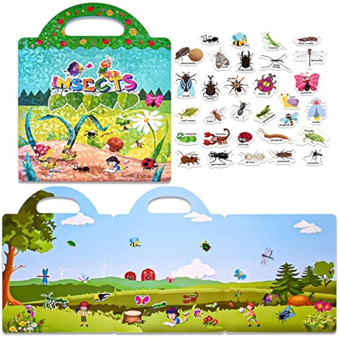 ASTARON Reusable 3D Puffy Sticker Book for Kids 3-6, Cute Waterproof Insects Stickers 88 Pcs,Puffy Sticker Game Travel Stickers and Educational Sensory Learning Toy Busy Book