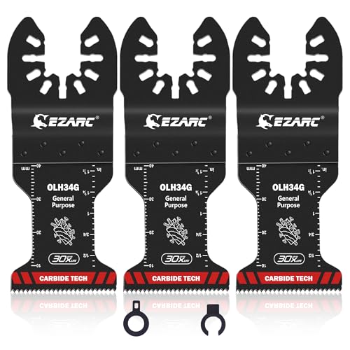 EZARC Carbide Oscillating Saw Accessories, General Purpose Multi Tool Accessories Quick Release for Metal, Nails, Wood, Plaster, Drywall and PVC, 3-Pack